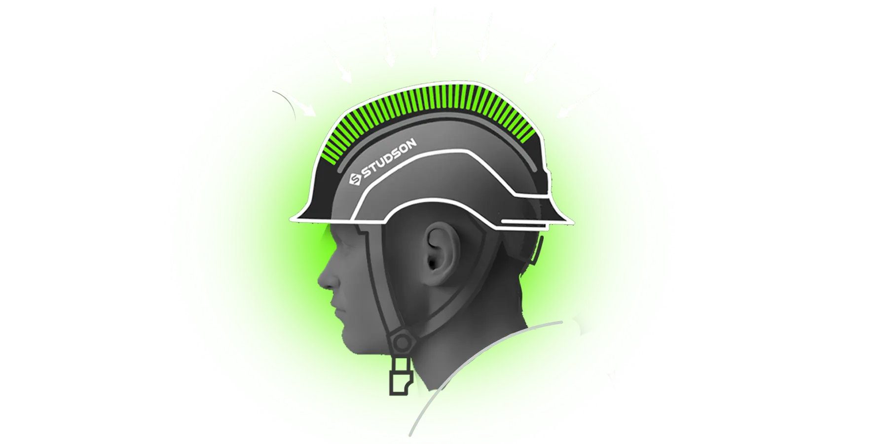 Illustration of KOROYD inside a safety helmet.