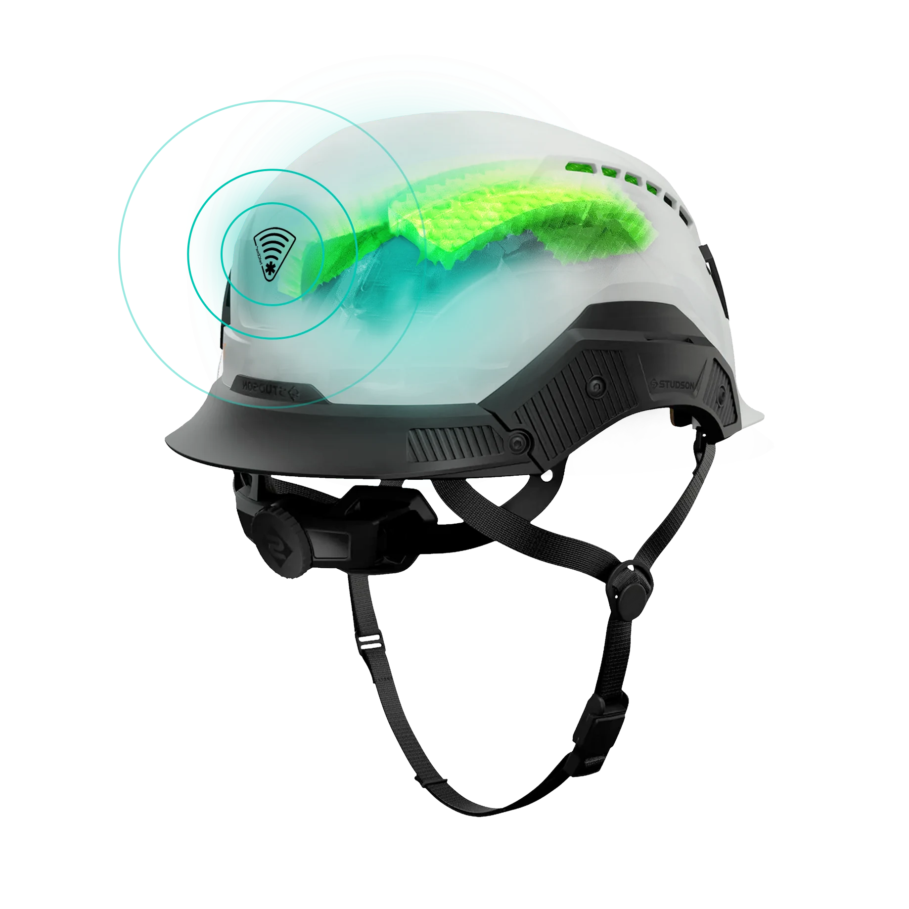 Illustration of technology within a safety helmet.