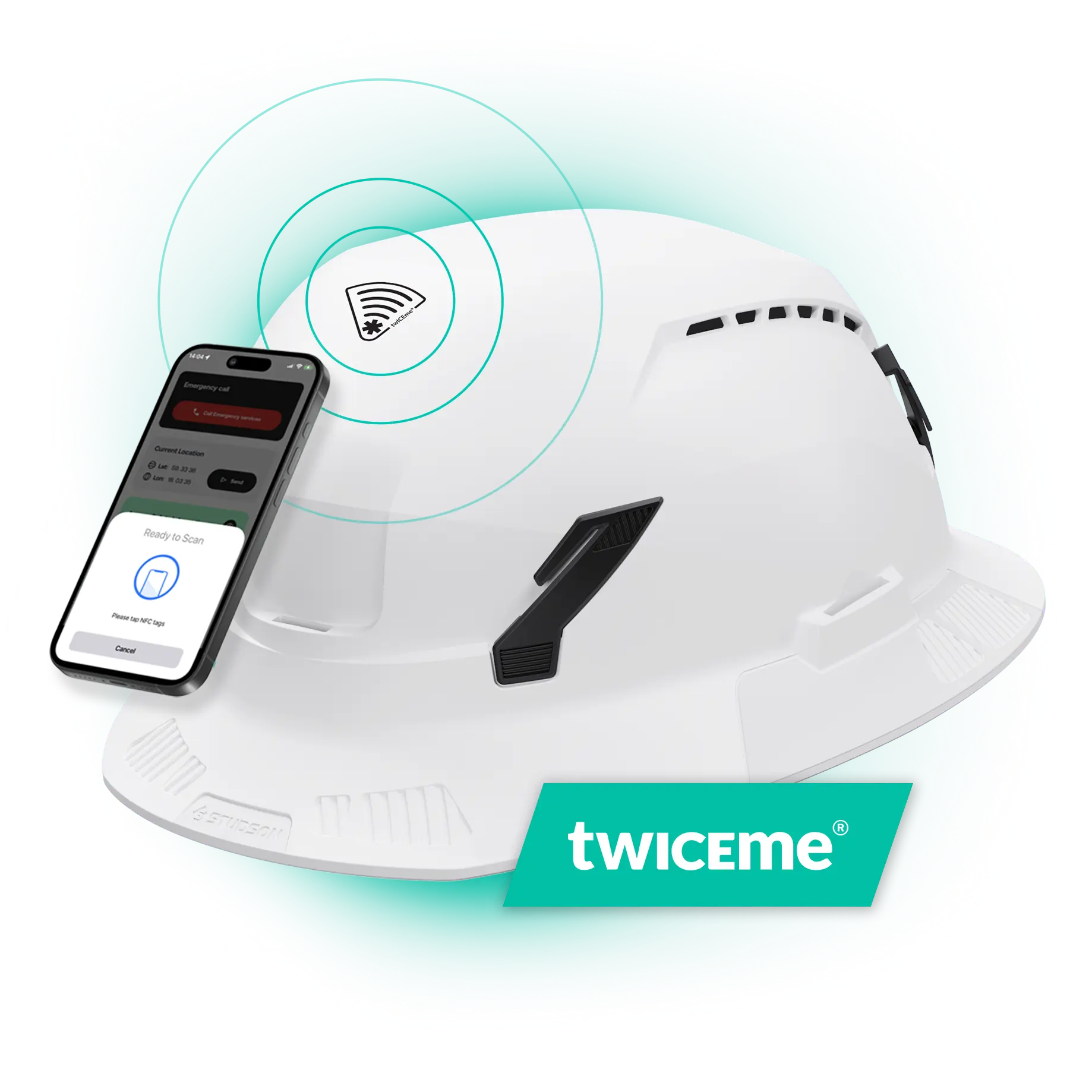 Illustration of TWICEME inside a safety helmet. 