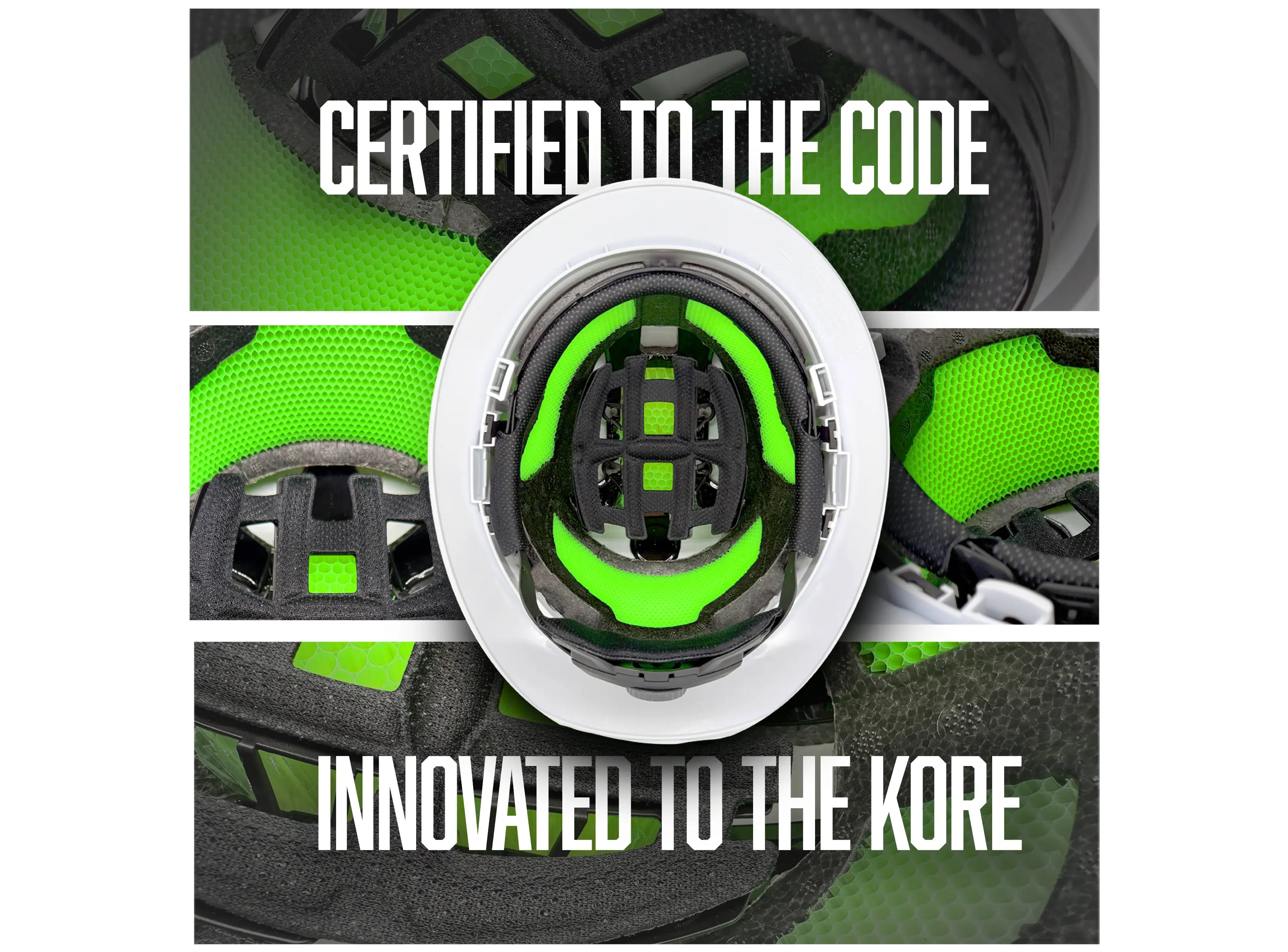 The inside of a CSA dual certified, full-brim helmet.