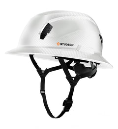 SHK-1 Full Brim Non-Vented safety helmet in white carbon — front quarter view