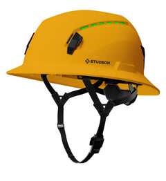 SHK-1 Full Brim Vented safety helmet in gold — front quarter view