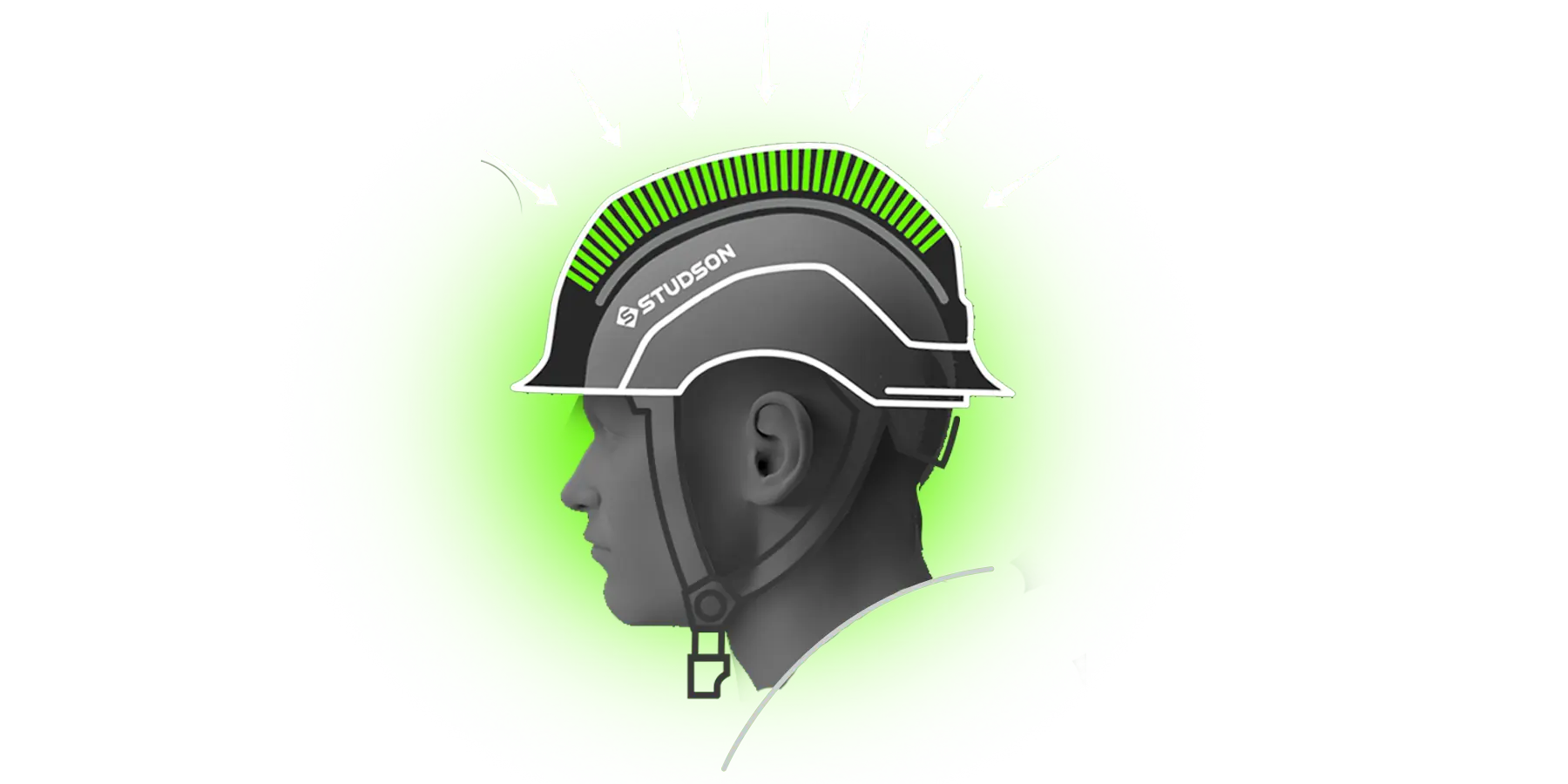 Illustration of KOROYD inside a safety helmet. 