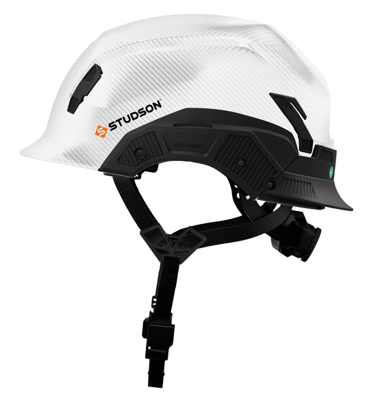 White Carbon SHK-1 Standard Brim Non-Vented Safety Helmet showing left side profile