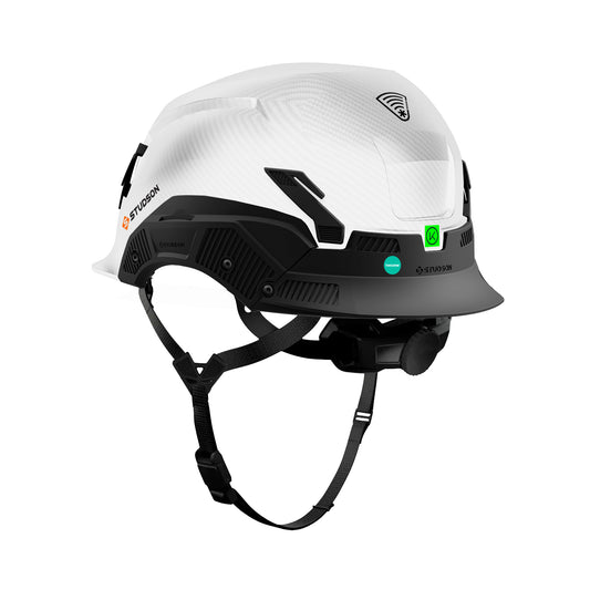 White Carbon SHK-1 Standard Brim Non-Vented Safety Helmet showing rear quarter view