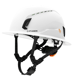 a white hard hat with straps