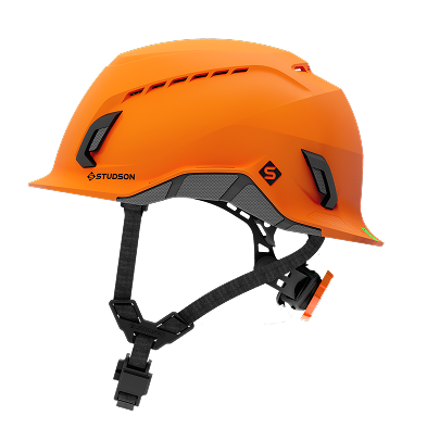 an orange helmet with a black background