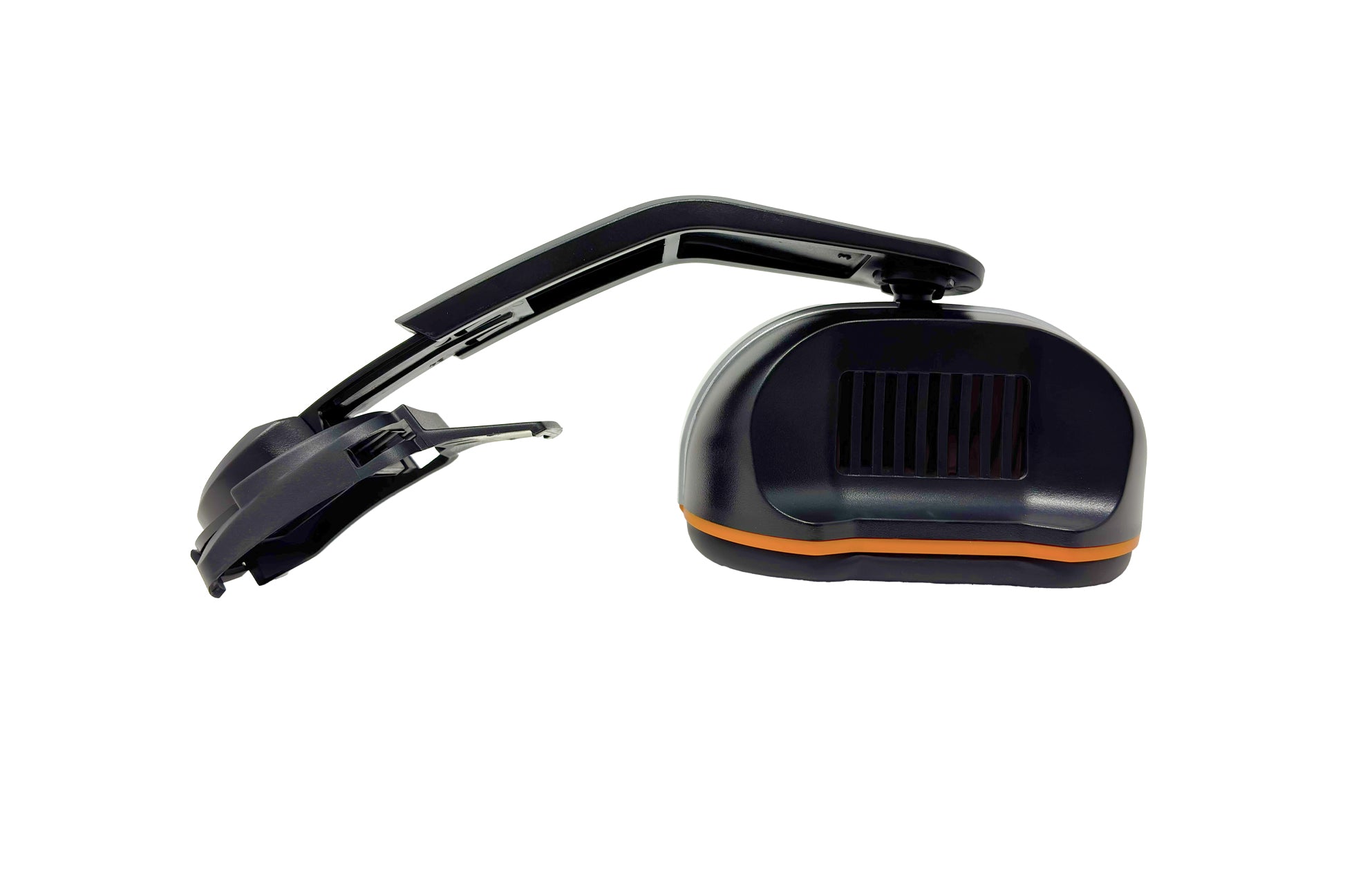 STUDSON ED-3B ear defender showing swing arm extended in parked position with ABS ear cup exterior and orange accent stripe