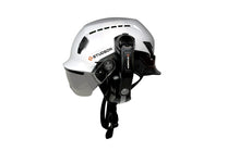 STUDSON SHK-1 cap style safety helmet with ED-3B ear defender and half shield visor attached showing full accessory compatibility