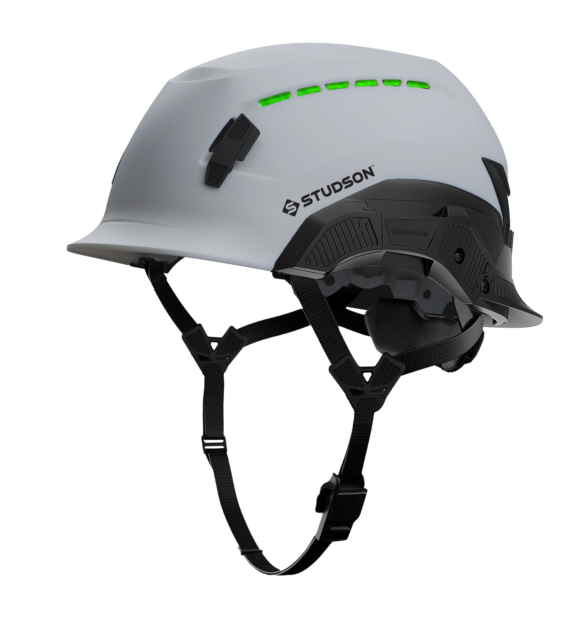 Grey SHK-1 Standard Brim Vented Safety Helmet showing front quarter view, detail 2