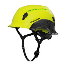 Yellow SHK-1 Standard Brim Vented Safety Helmet showing front quarter view, detail 2
