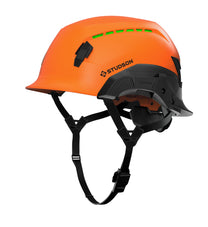 Orange SHK-1 Standard Brim Vented Safety Helmet showing front quarter view, detail 3