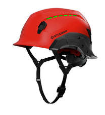 Red SHK-1 Standard Brim Vented Safety Helmet showing front quarter view, detail 2