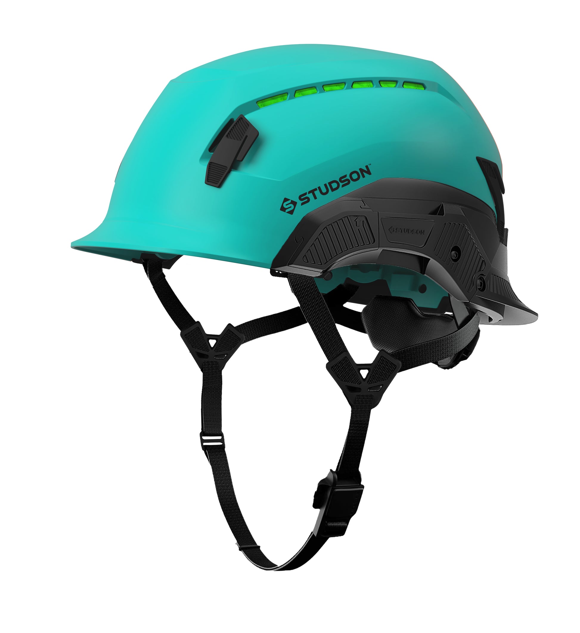 Teal SHK-1 Standard Brim Vented Safety Helmet showing front quarter view, detail 2