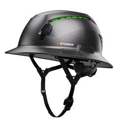 SHK-1 Full Brim Vented safety helmet in carbon — front quarter view