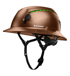 SHK-1 Full Brim Vented safety helmet in fiber metal brown — front quarter view