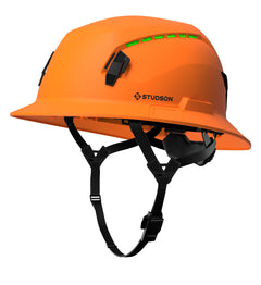 SHK-1 Full Brim Vented safety helmet in orange — front quarter view
