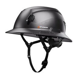 SHK-1 Full Brim Non-Vented safety helmet in carbon — front quarter view
