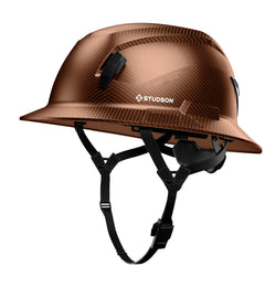 SHK-1 Full Brim Non-Vented safety helmet in fiber metal brown — front quarter view