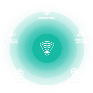 Teal circular logo with a Wi-Fi symbol and text on a white background