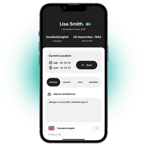 Phone screen displaying a medical app with user information and allergy details.