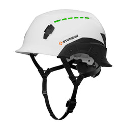 STUDSON SHK-1 Standard Brim White Vented Safety Helmet – front quarter view